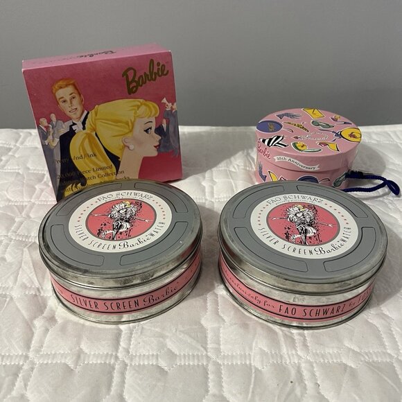 FAO Schwarz Barbie Watch Lot Limited Edition Silver Screen Pretty And Pink Annv - Picture 2 of 16